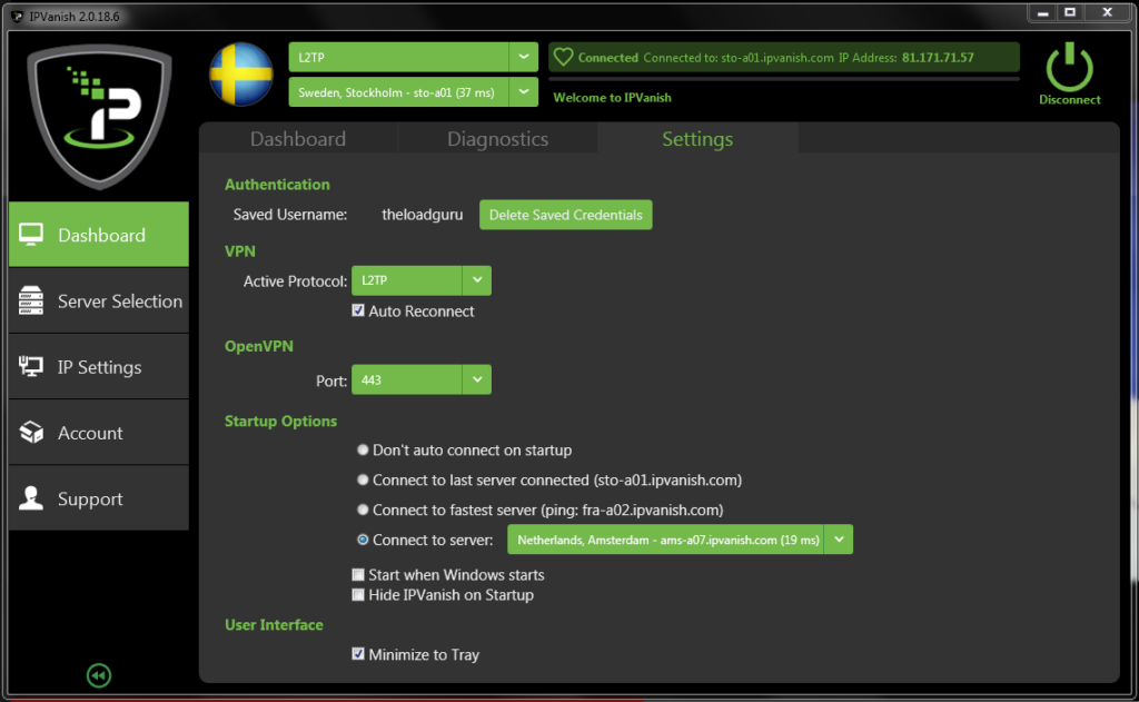 IPVanish Software Settings